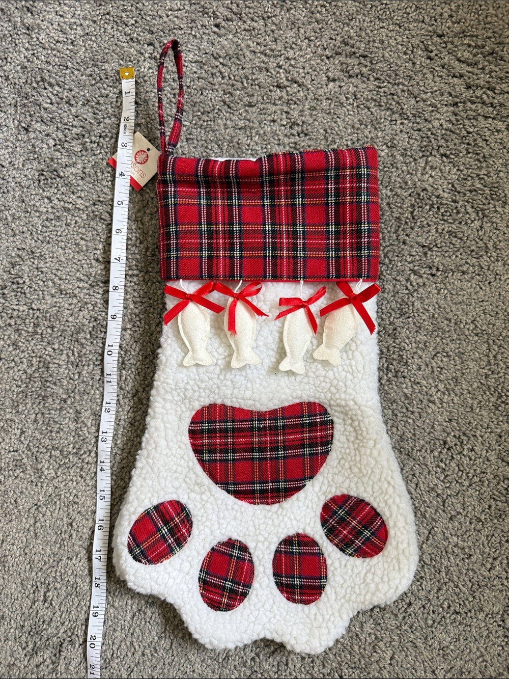✅Home decor Red Plaid Holiday Paw Stocking